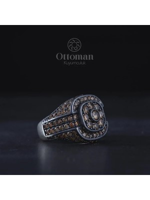 Design Ottoman Kuyumculuk Özel Tasarım Pırlanta Taşlı Gümüş Erkek Yüzük
