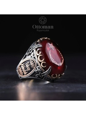 Design Ottoman Kuyumculuk Kişiye Özel Isimli Ay Yıldız Gümüş Erkek Yüzük
