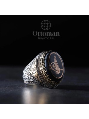 Design Ottoman Kuyumculuk Tuğra Model Özel Tasarım Gümüş Erkek Yüzük