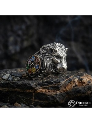 Design Ottoman Kuyumculuk Aslan Figürlü Gümüş Erkek Yüzük