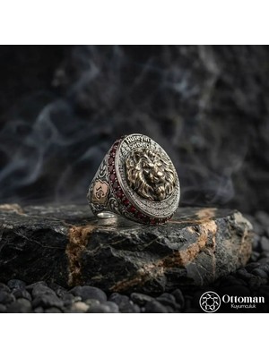 Design Ottoman Kuyumculuk Kişiye Özel Isimli Aslan Figürlü Gümüş Erkek Yüzük
