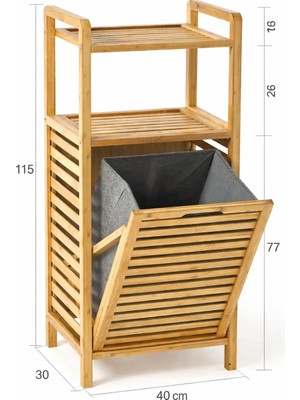 Bambu 2 Raflı Kirli Çamaşır Sepeti Çok Amaçlı Banyo Düzenleyici Organizer Raf