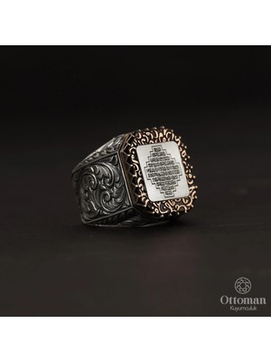 Design Ottoman Kuyumculuk Kufi Hat Yazılı Fatiha Suresi Gümüş Erkek Yüzük