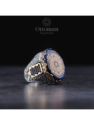 Design Ottoman Kuyumculuk Sekizgen Inşirah Dualı Gümüş Erkek Yüzük