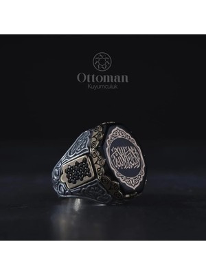 Design Ottoman Kuyumculuk Kelime-I Tevhidli Özel Tasarım Gümüş Erkek Yüzük
