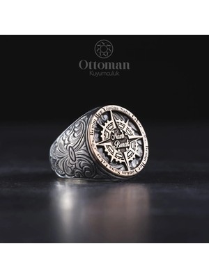 Design Ottoman Kuyumculuk Pusula Gümüş Erkek Yüzük
