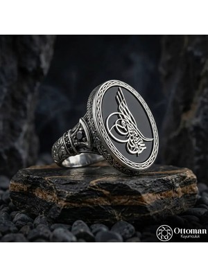 Design Ottoman Kuyumculuk Tuğra Motifli Gümüş Erkek Yüzük
