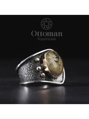 Design Ottoman Kuyumculuk Golden Rutil Kuvars Taşlı Gümüş Kadın Yüzük