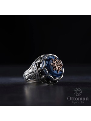 Design Ottoman Kuyumculuk Özel Tasarım Galalit Taşlı Gümüş Erkek Yüzük