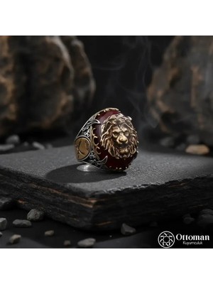 Design Ottoman Kuyumculuk Aslan Motifli Gümüş Erkek Yüzük