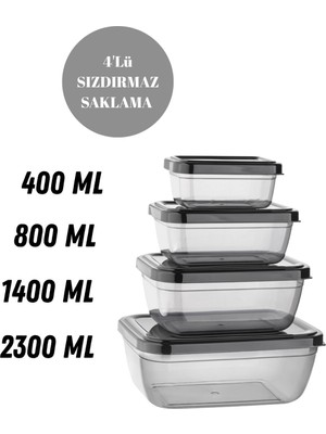 Loremp Saklama Kabı Sızdırmaz Saklama Kutusu 4 Adet Düzenleme Depolama