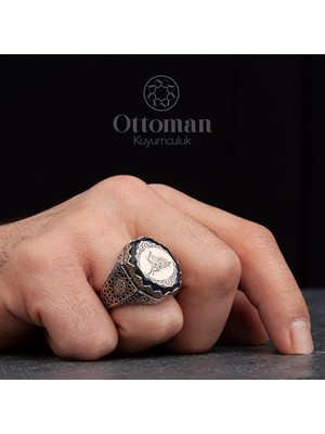 Design Ottoman Kuyumculuk Hasbunallahu ve Ni'mel Vekil Yazılı Sekizgen Gümüş Erkek Yüzük