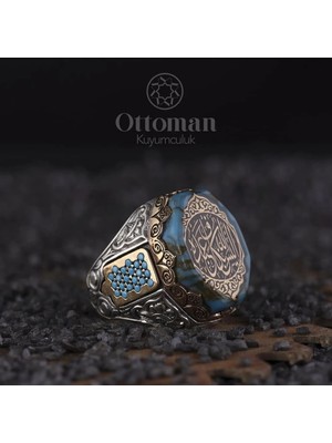 Design Ottoman Kuyumculuk Firuze Taşlı Gümüş Erkek Yüzük