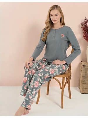 Over Sleep Interlok Uzun Kollu Pijama Takım