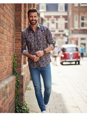 Yusgos Uzun Kollu Pamuklu Şal Desenli Regular Fit Erkek Gömlek