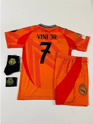 Candy Cup R.e.a.l M. 2024-25 Yeni Sezon Vini Jr. Deplasman Çocuk Forması 4'lü Set (Orange-Armalı)