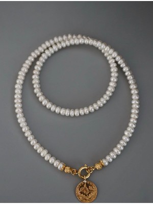 Taşmir Sertifikalı Rondel Kesim Gerçek Doğal Inci Kolye - Kulplu Altın Takılan - Altın Kaplama Pirinç Aparat