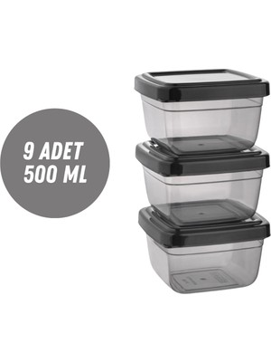 Loremp Saklama Kabı 9 Adet 500 ml Kare Saklama Kutusu Düzenleyici Depolama