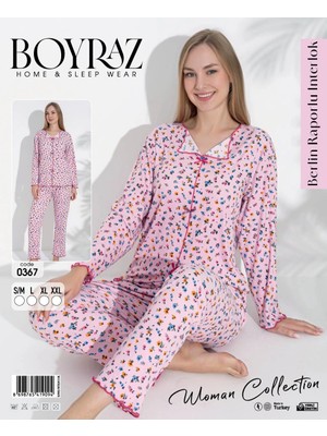 Beemu Boyraz 0367 Kadın Raporlu Uzun Kol Pijama Takımı