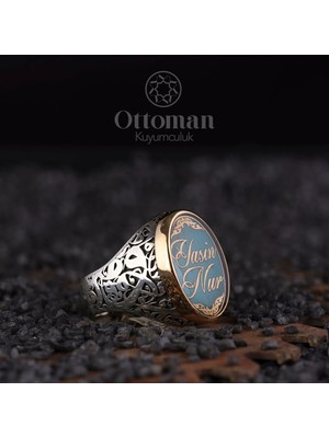 Design Ottoman Kuyumculuk Ünvan-I Mahsus Vav Yazılı Gümüş Erkek Yüzük