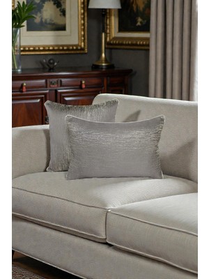 Visionario Kırlent Kılıfı Çizgili Desenli Jakarlı Dokuma Kumaş 2'li 45X45 ve 35X50 Çift Taraflı Biyeli