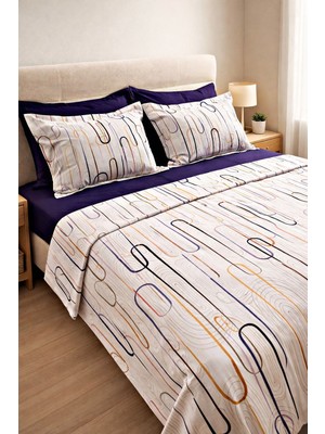 Miar %100 Pamuk Çift Kişilik Lastikli Çarşaflı Nevresim Seti – 4 Adet Yastık Kılıflı,toplam 6 Parça