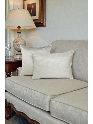 Visionario Kırlent Kılıfı Çizgili Desenli Jakarlı Dokuma Kumaş 2'li 45X45 ve 35X50 Çift Taraflı Biyeli