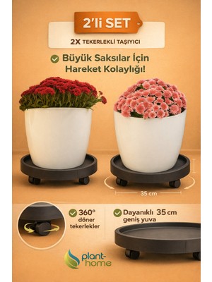 Plant Home Power Mix 2’li Set Tekerlekli Saksı Altlığı – Bitki, Damacana ve Hava Difüzörü Için Çok Amaçlı Taşıyıcı
