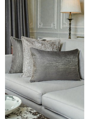 Visionario Kırlent Kılıfı Çizgili Desenli Jakarlı Dokuma ve Kadife Kumaş Seti 45X45 35X50 Çift Taraflı Biyeli