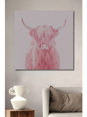 Teona Ahşap Dekoratif Ahşap Dikdörtgen Tablo Pembe Boğa