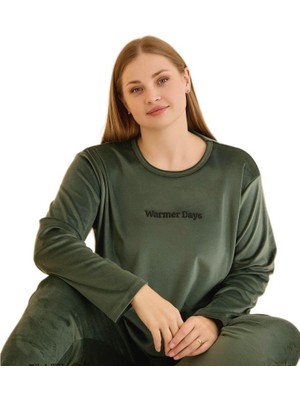 Bipamuk Plus Kadife Kumaş Büyük Beden Kadın Pijama Takımı Manşetli Paça Yumuşak Sıcak Tutan Şık Tasarım 3xl/5xl