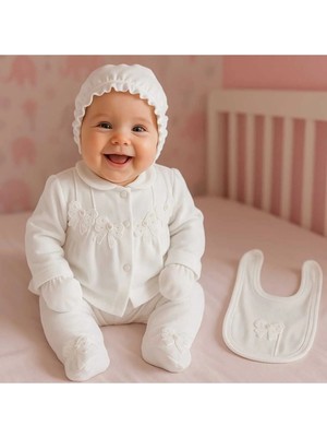Milays 0-3 Ay Kız Bebek Inci Kelebek Nakışlı %100 Pamuk 5li Set