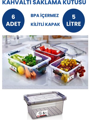 Loremp Kahvaltı Saklama Kabı Saklama Kutusu Kahvaltılık Kilitli Saklama Kutusu 6 Adet 5 Lt Bpa Free