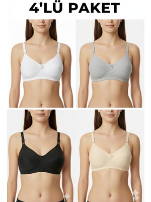 Ebru Pamuklu Yumuşak Süngerli Sütyen (4'lü Avantajlı Paket)
