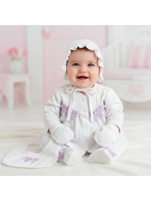 Milays 0-3 Ay Kız Bebek Inci Kelebek Nakışlı %100 Pamuk 5li Set