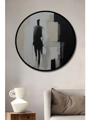 Teona Ahşap Dekoratif Ahşap Yuvarlak Çerçeve Görünümlü Tablo Soyut Siluet