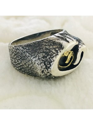 Canka Çift Vav Harfi İşlemeli 925 Ayar Gümüş Erkek Yüzük