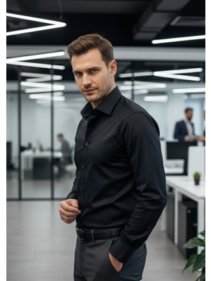 Yusgos Uzun Kollu Pamuk Saten Kolay Ütü Regular Fit Erkek Gömlek