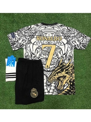 Candy Cup R.madridd 2023-24 Sezon Dragon Desenli Cristiano Ronaldo Çocuk Forması 3'lü Set (Black-White)