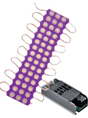 Powerr Led Aydınlatma 20 Adet 12 Volt 3 Watt 3 Lensli Mor 3030 Smd LED Modül 5A Slim Trafo Set