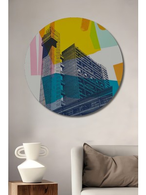 Teona Ahşap Dekoratif Ahşap Yuvarlak Tablo Renkli Mimari