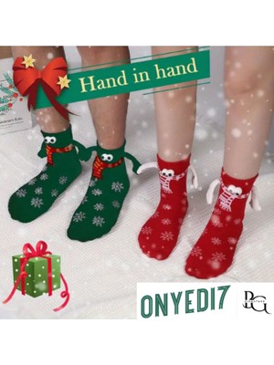 Mıknatıslı El Ele Tutuşan Noel Çorabı 2’li Set – Kırmızı & Yeşil