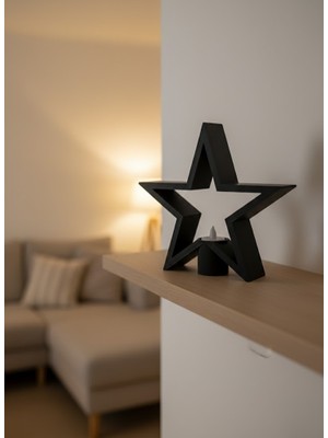 Sbusshop Yıldız Mumluk Siyah Modern Salon ve Raf Dekoru - SB001M-47ZRH2