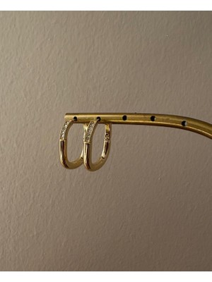 Xuping Özel Seri Mini Taş Detay Kare Xp Gold Küpe