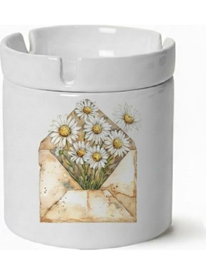 Sartre Art "blue Blanc Serisi"  Çiçekli Mektuplarım Tasarımlı Kokusuz Söndür At Küllük Kül Tablası