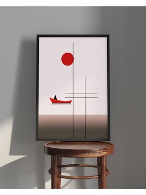 Rosa Art Tablo | Ahşap Çerçeveli Tablo | Çerçeveli Poster | Kırmızı Kayık Temalı Tablo, Minimal, Soyut Tablo
