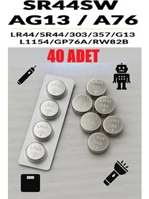 Derwell 40 Adet 40'lı AG13/LR44/A76/357A/V13GA 4 Kartel Düğme Pil Hesap Makinesi/terazi/saat/oyuncak/garaj Pili Yuvarlak Pil