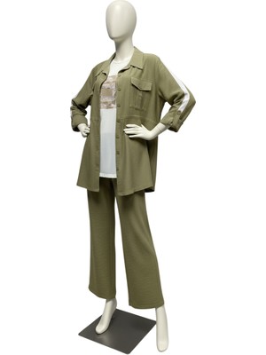 Pureva Meva Plus Kadın 3’lü Takım – Ceket Pantolon Taşlı Içlik, Şık Kombin