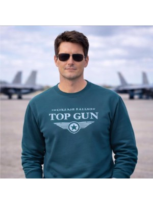 Top Gun Baskılı Sweat Petrol