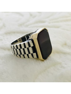 Canka Kahverengi Akik Taşlı 925 Ayar Gümüş Erkek Yüzük